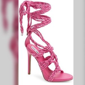 Hot pink lace up tie ankle cuff rope madden heels